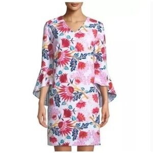 Tahari Arthur‎ S Levine Floral Paisley Bell Sleeve Shift Dress size 14 Colorful